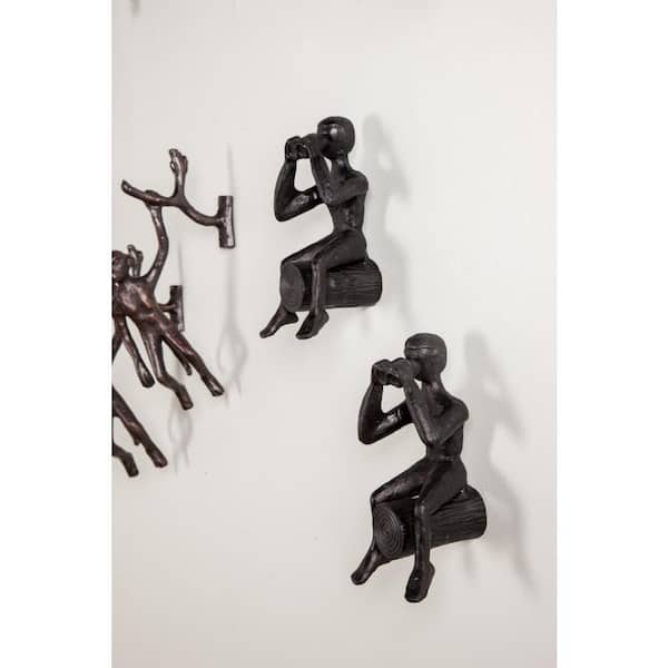 Litton Lane 7 in. Contemporary Man on Log Bronze Sculptures (Set of 5)