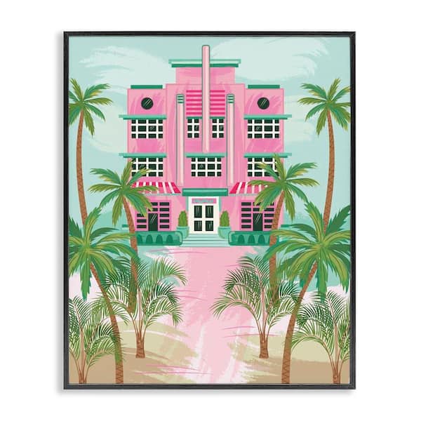 Tropical Palm Hotel by Lisa Perry Whitebutton Black Framed Coastal Giclee Art Print 14 in. x 11 in.