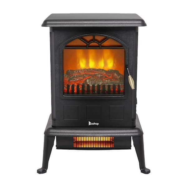 16.6 in. 1500W Portable Ventless Freestanding Electric Dual Fuel Fireplace Stove Space Heater with Thermostat-Black
