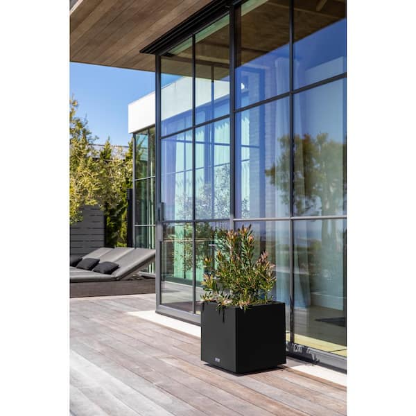 Cube Series 17 in. Square Black Plastic Planter