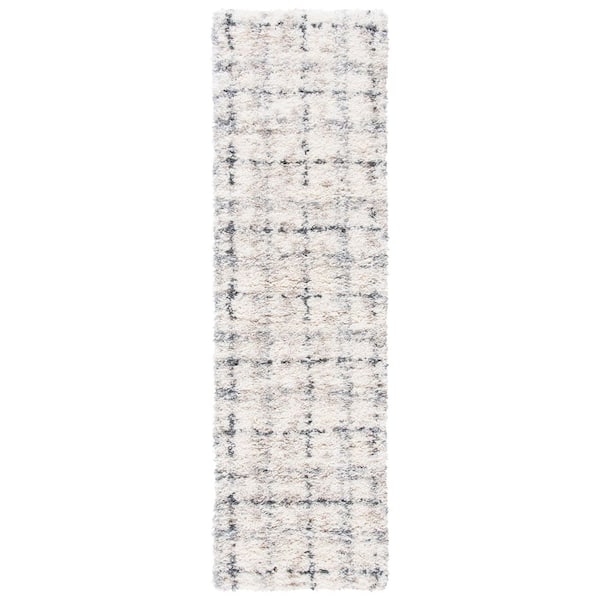 Fontana Shag 2 ft. x 12 ft. Gray/Ivory Geometric Abstract Runner Rug