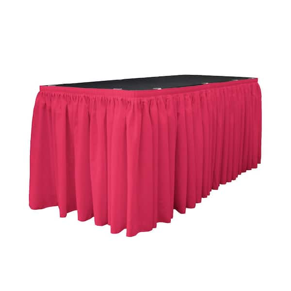 LA Linen 30 ft. x 29 in. Long Fuchsia Polyester Poplin Table Skirt with 15 L-Clips