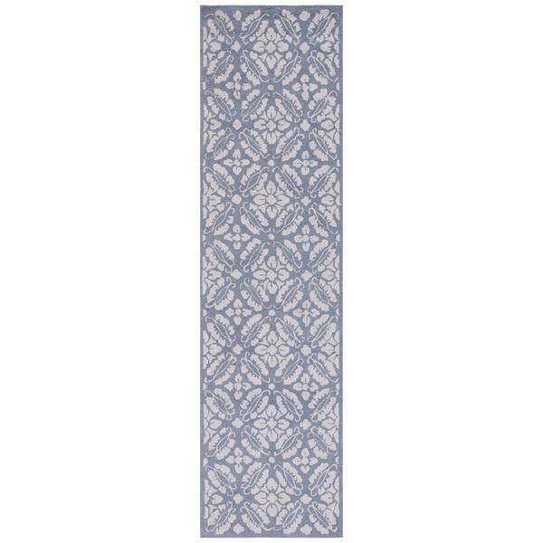 Chelsea 3 ft. x 10 ft. Blue Damask Runner Rug