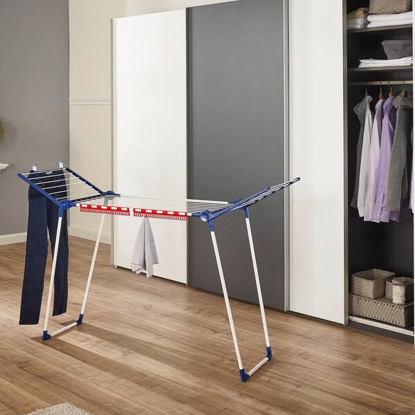 21.7 in. W x 41.3 in. H White and Blue Metal Garment Rack/Portable Wardrobe for Indoor/Outdoor