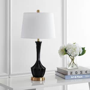 Ronan 28 in. Black Long Neck Gourd Table Lamp with Off-White Shade