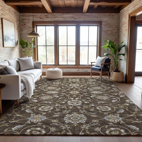Mayfield Premium Machine Washable Abstract AMF1149 Chocolate 5 ft. x 7 ft. 6 in. Area Rug