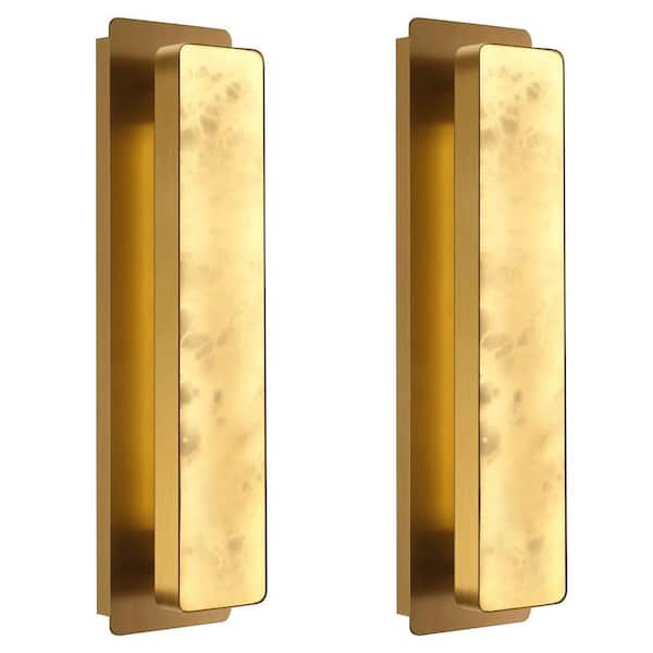 PUYRNF 2 Lights 20 in. Dimmable Gold LED Alabaster Wall Lamp for TV Wall,  Stairs, Living Room, Stairs, Bedroom (Set of 2)