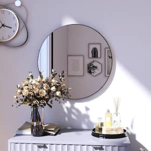 32 in. W x 32 in. H Round Metal Framed Wall Bathroom Vanity Mirror in Matte Black