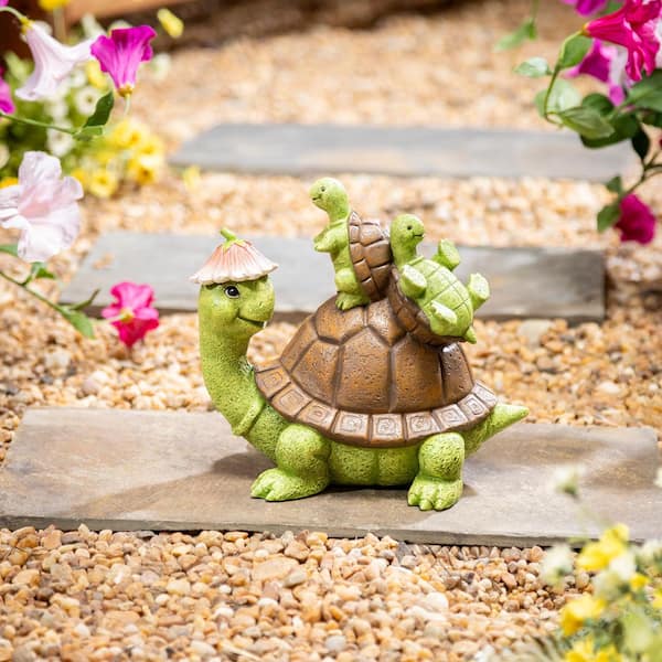 7 in. H Resin Turtle with Kids Garden Statue