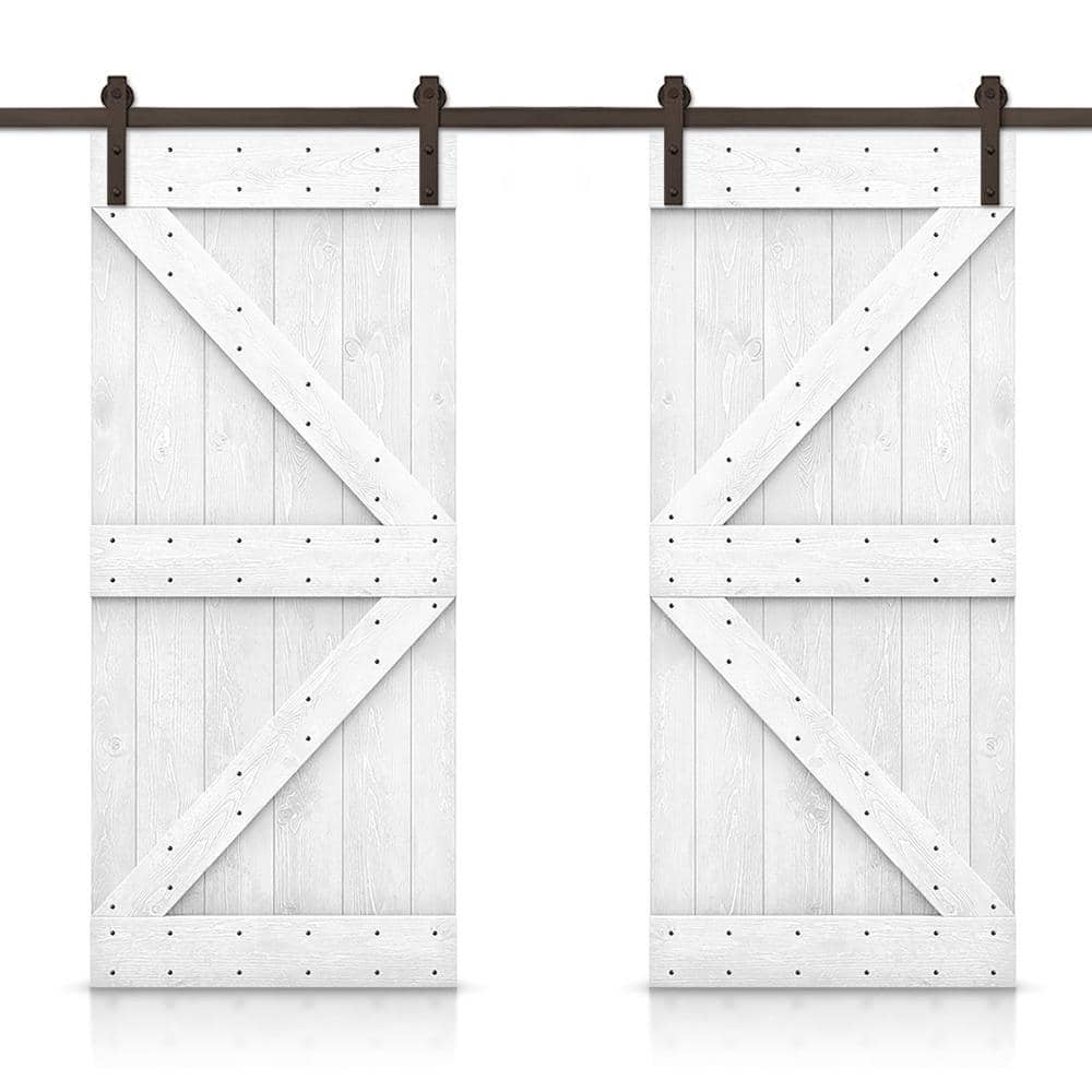 K 52 in. x 84 in. White Stained DIY Solid Pine Wood Interior Double Sliding Barn Door with Hardware Kit price history on PriceWatchPro