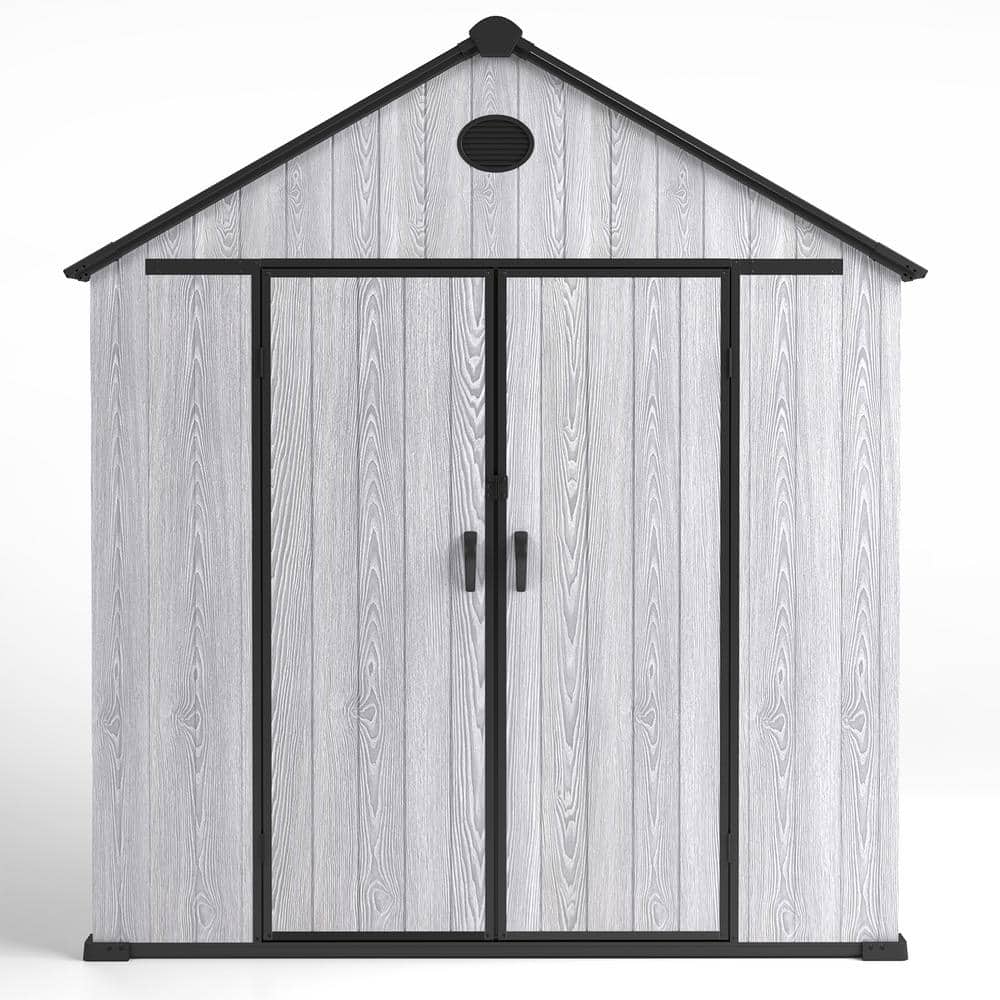 7.4 ft. W x 7.4 ft. D All-Weather Wood-Grain Resin Outdoor Plastic Storage 