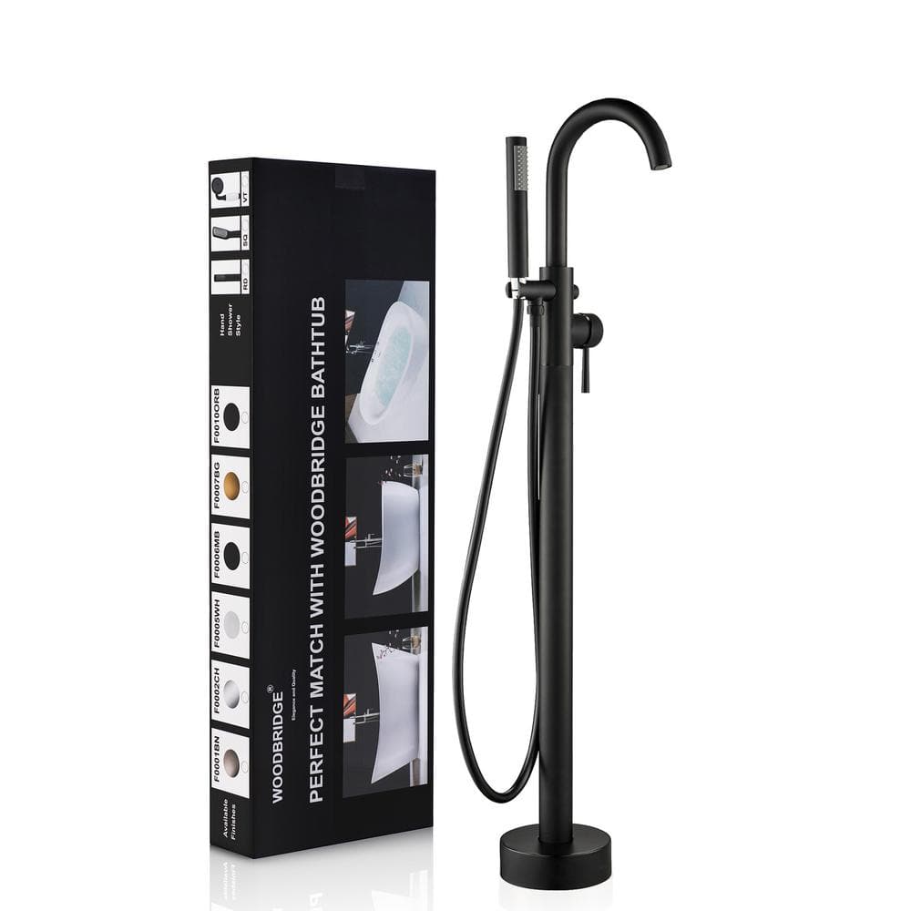 Matte Black Brass Floor Mount Bathtub Faucet with Hand Shower