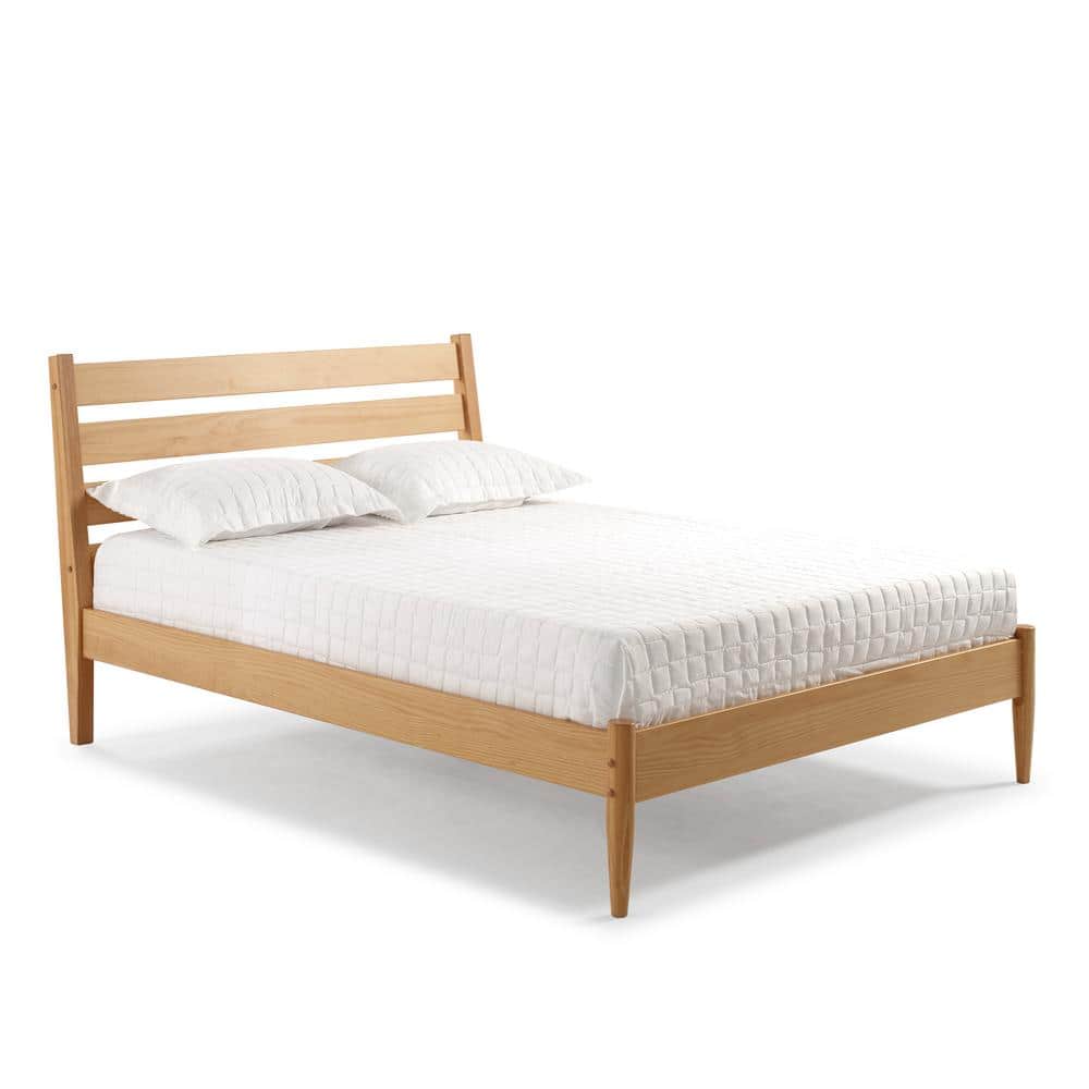 Scandinavian Oak Queen Platform Bed with Slatted Headboard