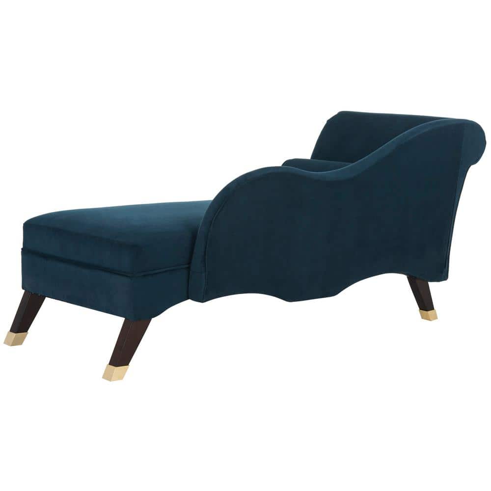 Navy Velvet Transitional Chaise with Gold Cap Legs and Pillow