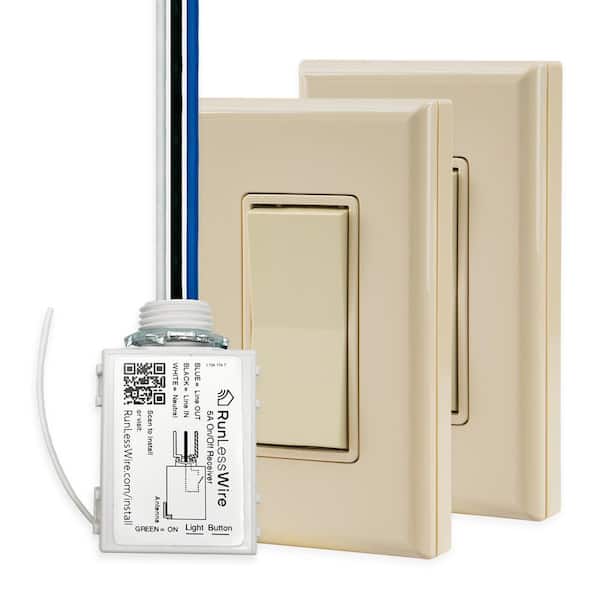 3-Way Battery-Free Wireless Light Switch Kit, 2-Remote Switches Control 1 On/Off 5amp Receiver - Light Almond