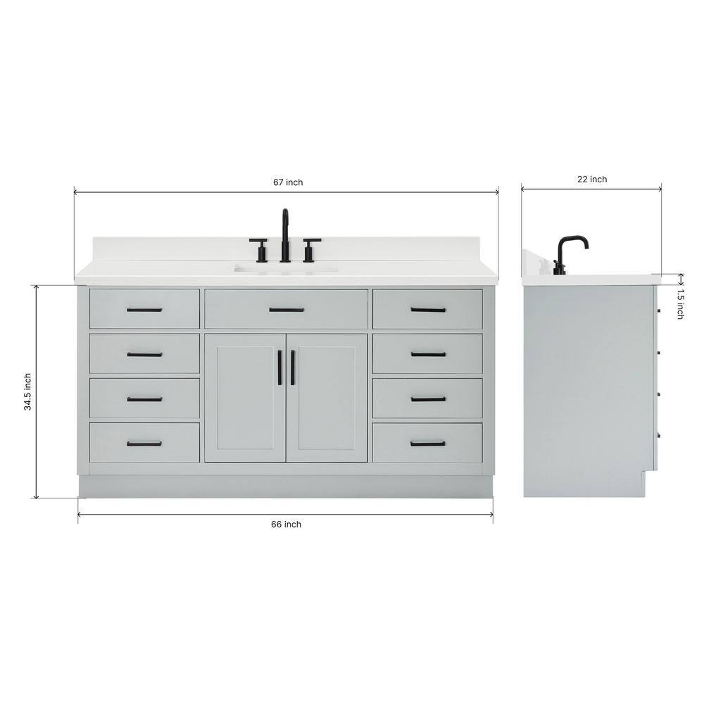 Hepburn 67" Gray Freestanding Single Vanity with Quartz Top