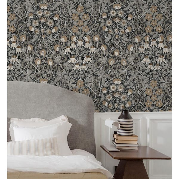 Wrought Iron and Chamois Tulip Garden Prepasted Wallpaper Roll 56 sq. ft.