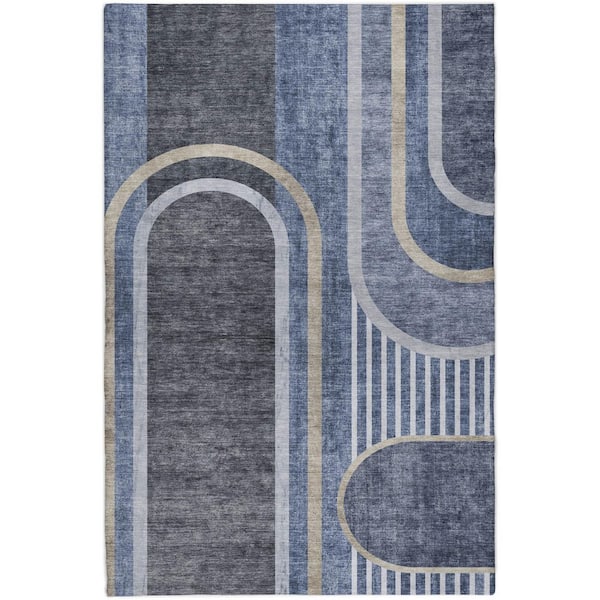 Dream Shag Premium Machine Washable Abstract ADS532 Navy 9 ft. x 12 ft. Area Rug
