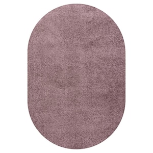 Haze Solid Low-Pile Light Purple 6 ft. x 9 ft. Oval Area Rug