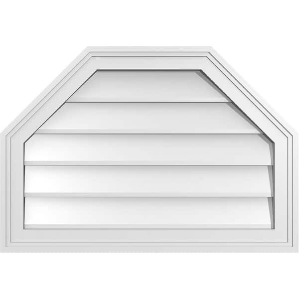 Ekena Millwork 26 in. x 18 in. Octagonal Top Surface Mount PVC Gable Vent: Decorative with Brickmould Frame