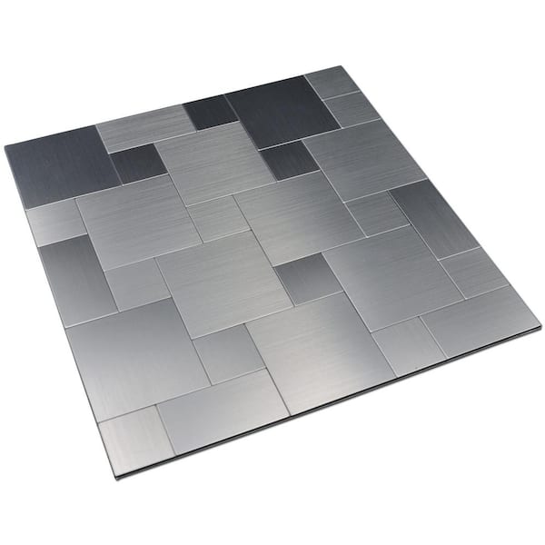 Square Brushed Silver 12 in. x 12 in. Metal Peel and Stick Backsplash Tile (9.7 sq. ft. / pack)
