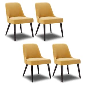 Leo Yellow Solid Wood Dining Chairs with Fabric Seat for Kitchen and Dining Room (Set of 4)