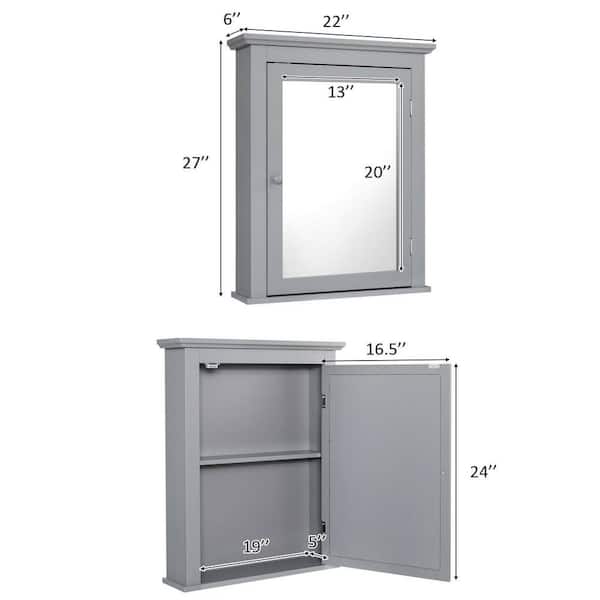 22 in. W x 27 in. H Gray Surface Mount Medicine Cabinet with Mirror