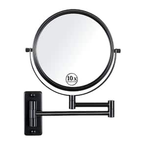 8.7 in. W x 12 in. H Small Round Magnifying Telescopic Wall Mounted Bathroom Makeup Mirror in Black