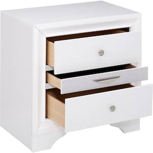 3-Drawer White Nightstand (H 26 in. x W 26 in. x D 17 in.)