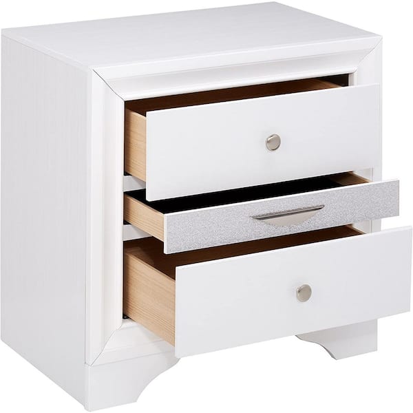 CIPACHO 3-Drawer White Nightstand (H 26 in. x W 26 in. x D 17 in.) KB ...
