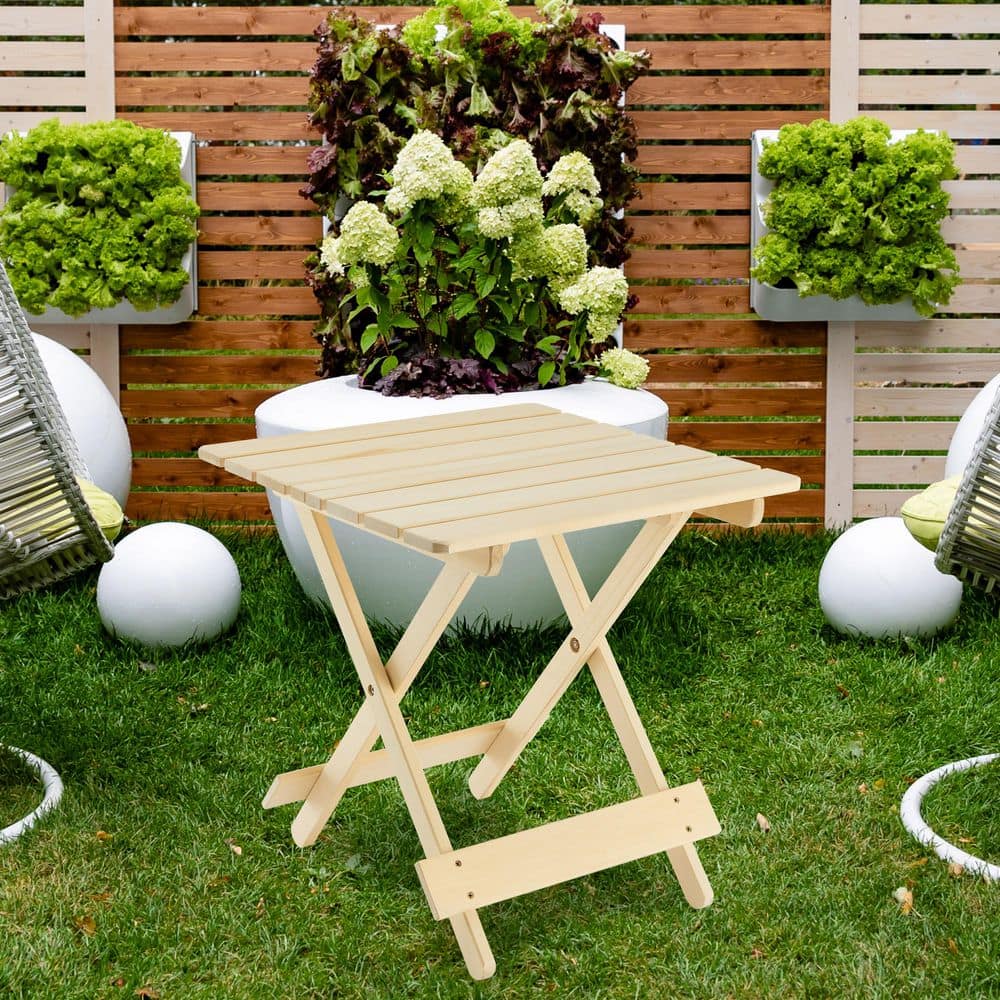 19 in. Folding Square Table Patio Outdoor Solid Wood Table, Picnic Table fo
