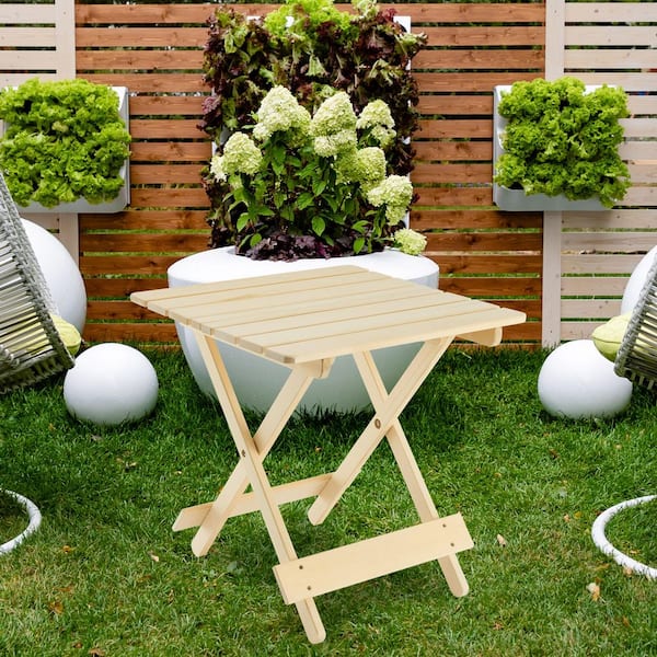 Unbranded 19 in. Folding Square Table Patio Outdoor Solid Wood Table, Picnic Table for Backyard, Balcony