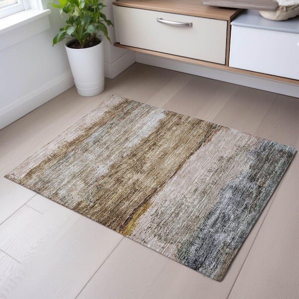 Mayfield Premium Machine Washable Abstract AMF1197 Beige 2 ft. x 3 ft. Area Rug