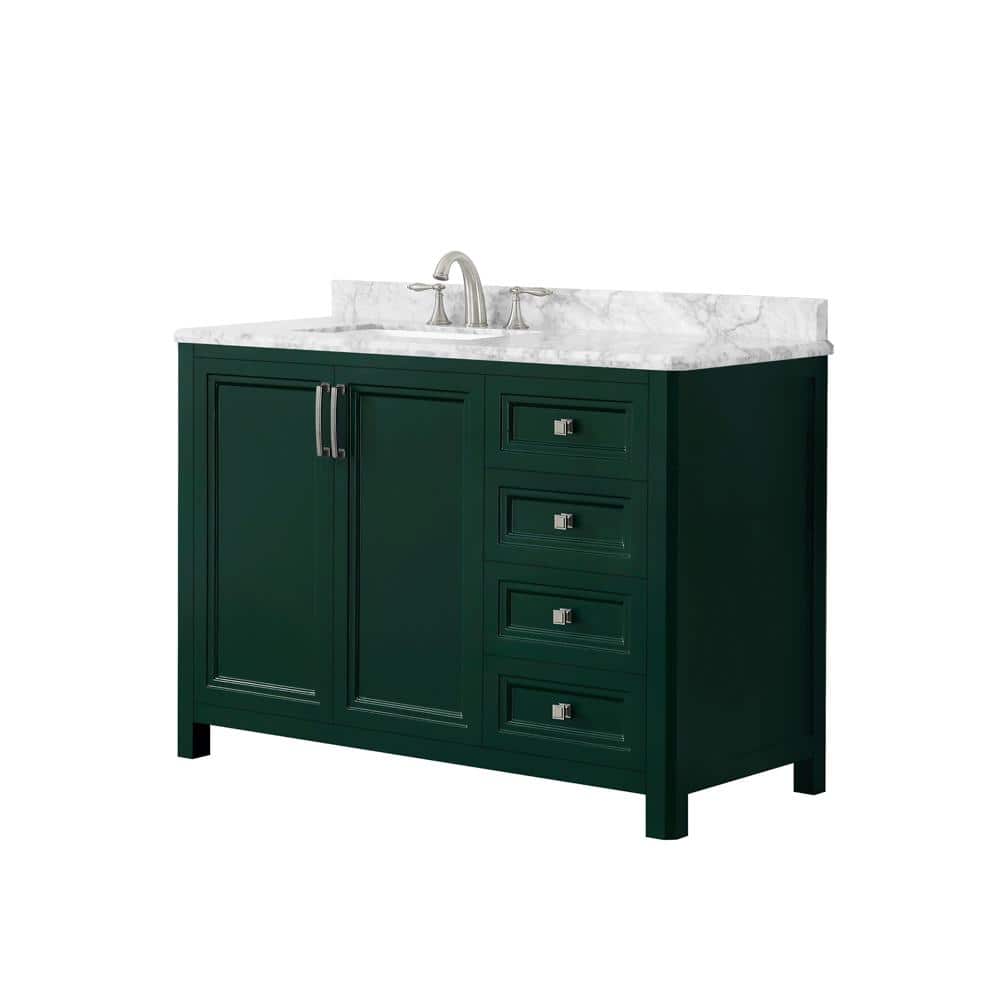 Home Decorators Collection Sandon 48 In W X 22 In D Bath Vanity In Emerald Green With Marble Vanity Top In Carrara White With White Basin Sandon 48eg The Home Depot
