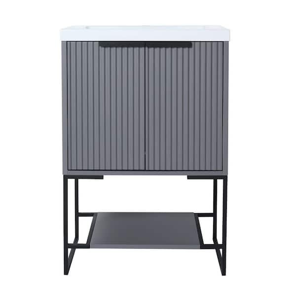 Unbranded 23.5 in. W x 18.1 in. D x 35.1 in. H Freestanding Bathroom Vanity in Rock Gray with White Resin Basin Top