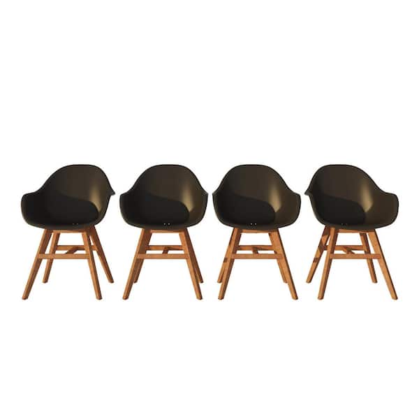 Amazonia Elbe Solid Wood Outdoor Dining Chair in Black (4-Pack)