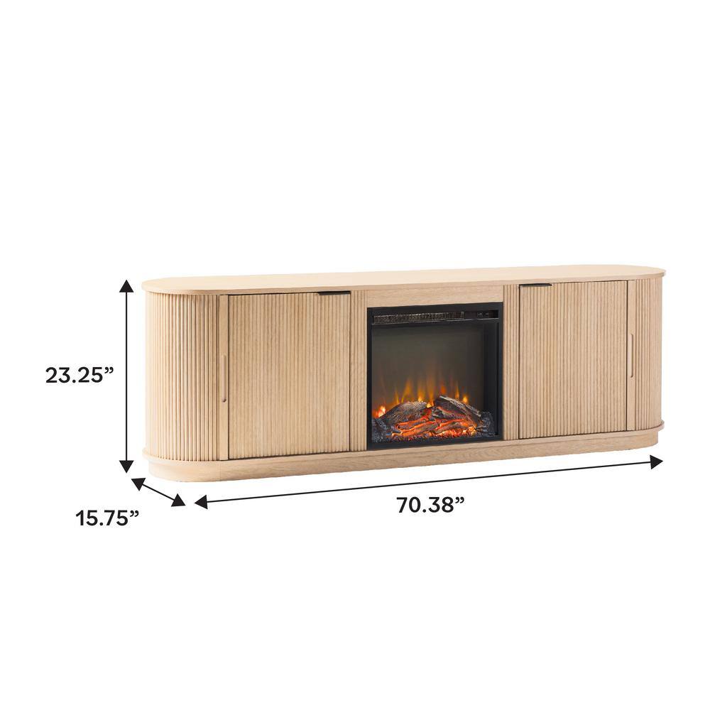 Modern Coastal Oak 70" Fireplace TV Stand with Reeded Cabinet