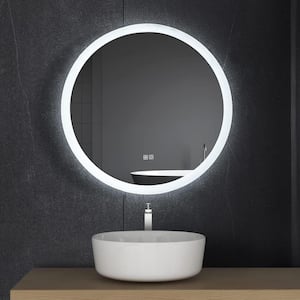 24 in. W x 24 in. H Round Frameless LED Wall Mount Bathroom Vanity Mirror with Dimmer and Defogger