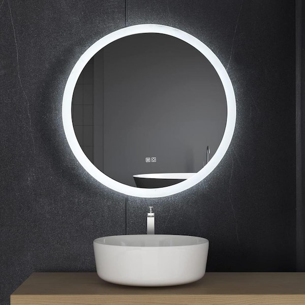Dreamwerks 24 in. W x 24 in. H Round Frameless LED Wall Mount Bathroom Vanity Mirror with Dimmer and Defogger