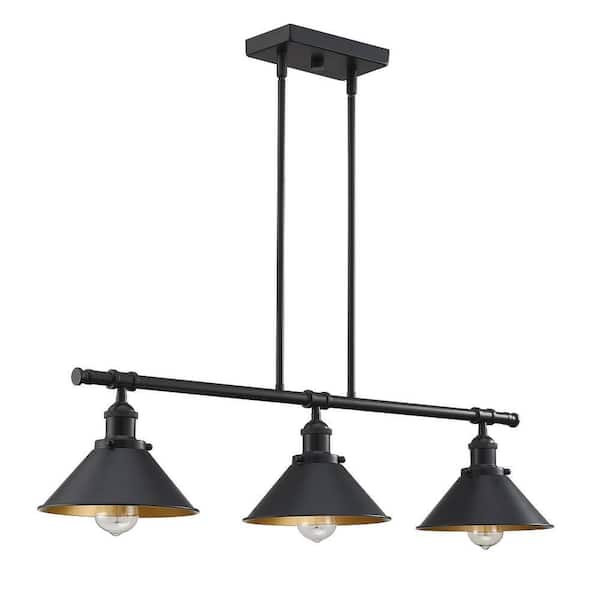 INNOBULE 3-Light Matte Black and Gold Single Linear Pendant