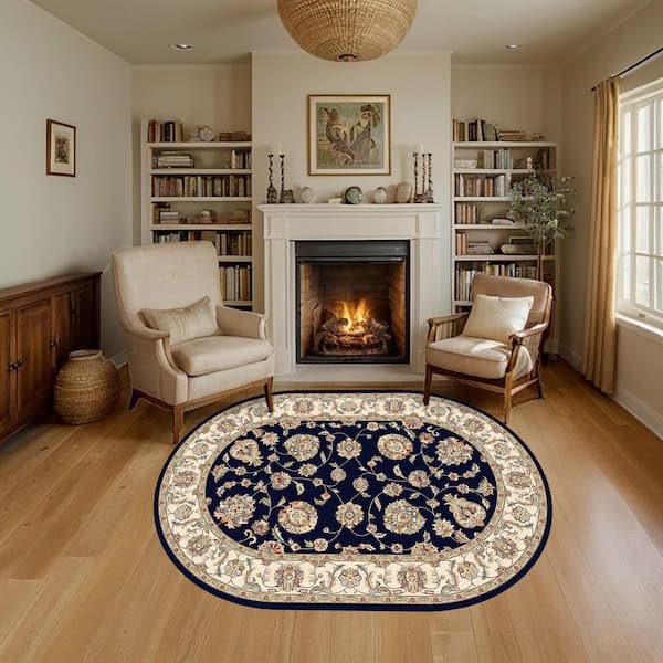 Judith Blue/Ivory 5 ft. x 8 ft. Oval Indoor Area Rug