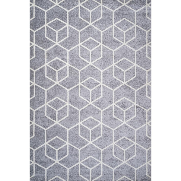 Tumbling Blocks Modern Geometric Light Gray/White 3 ft. x 5 ft. Area Rug