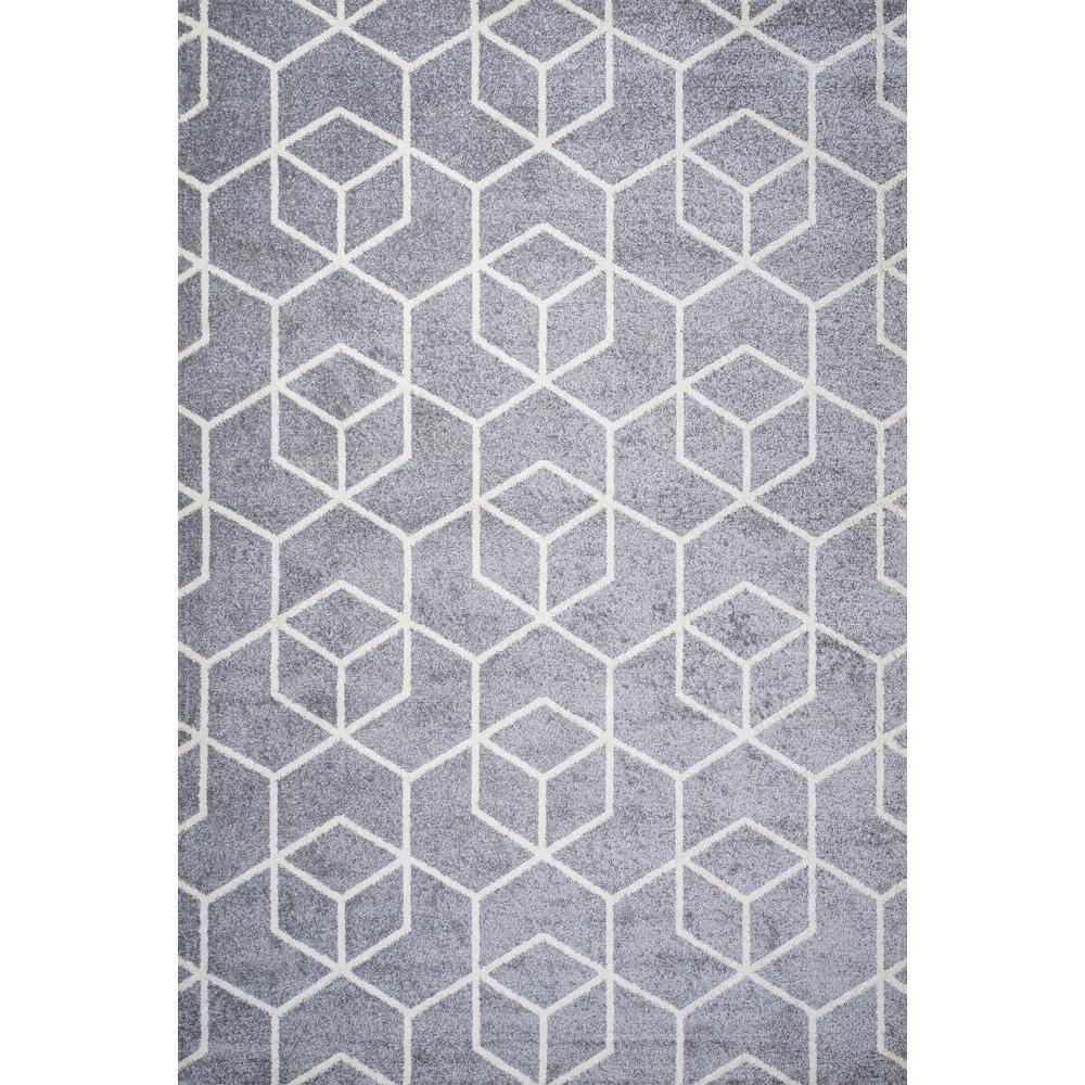 Light Gray and White Geometric 4' x 6' Synthetic Area Rug
