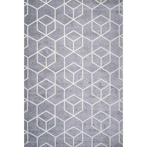 Tumbling Blocks Modern Geometric Light Gray/White 4 ft. x 6 ft. Area Rug