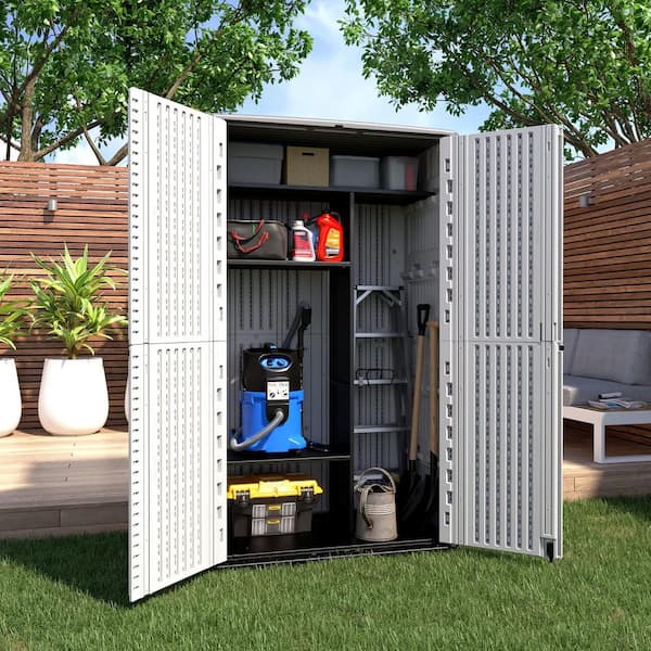 Decksplore 515 Gal. Deck Box White Double-Layered Outdoor Storage