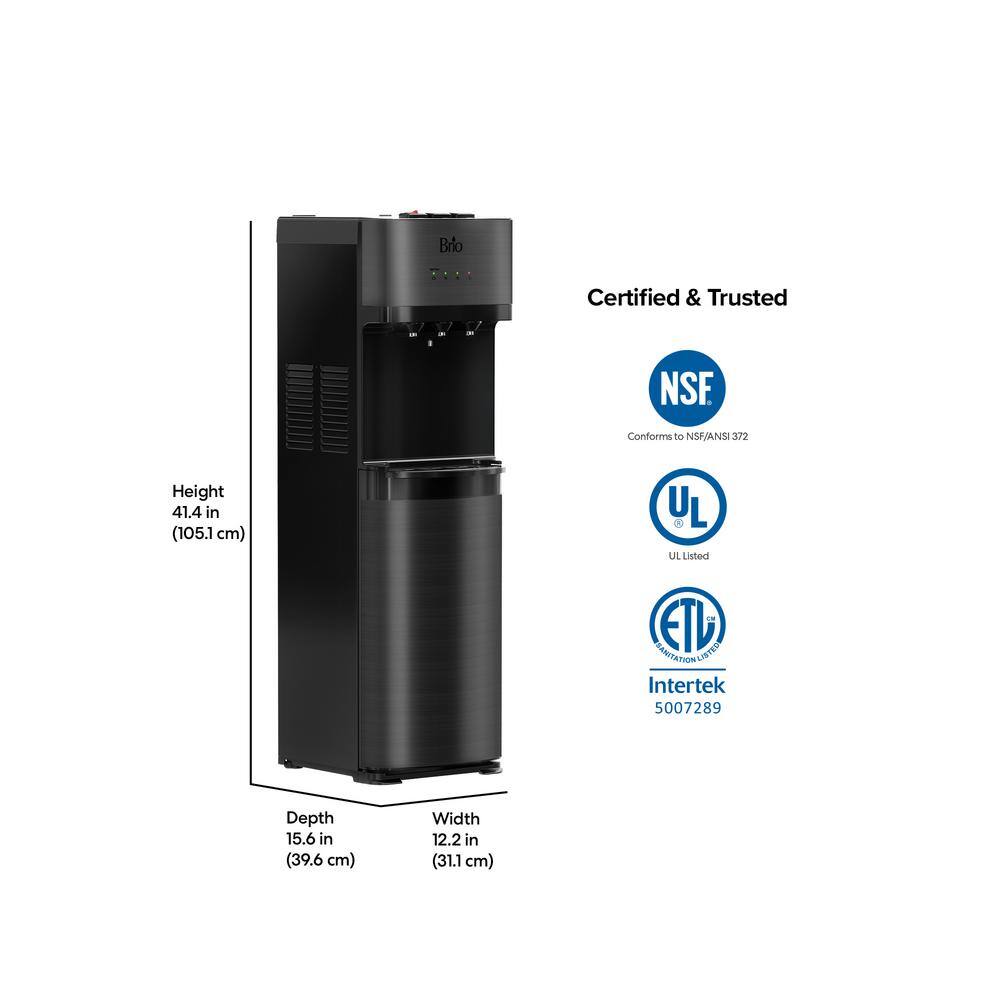 Brio Black Stainless Steel Bottom Loading Water Dispenser with UV Self-Cleaning