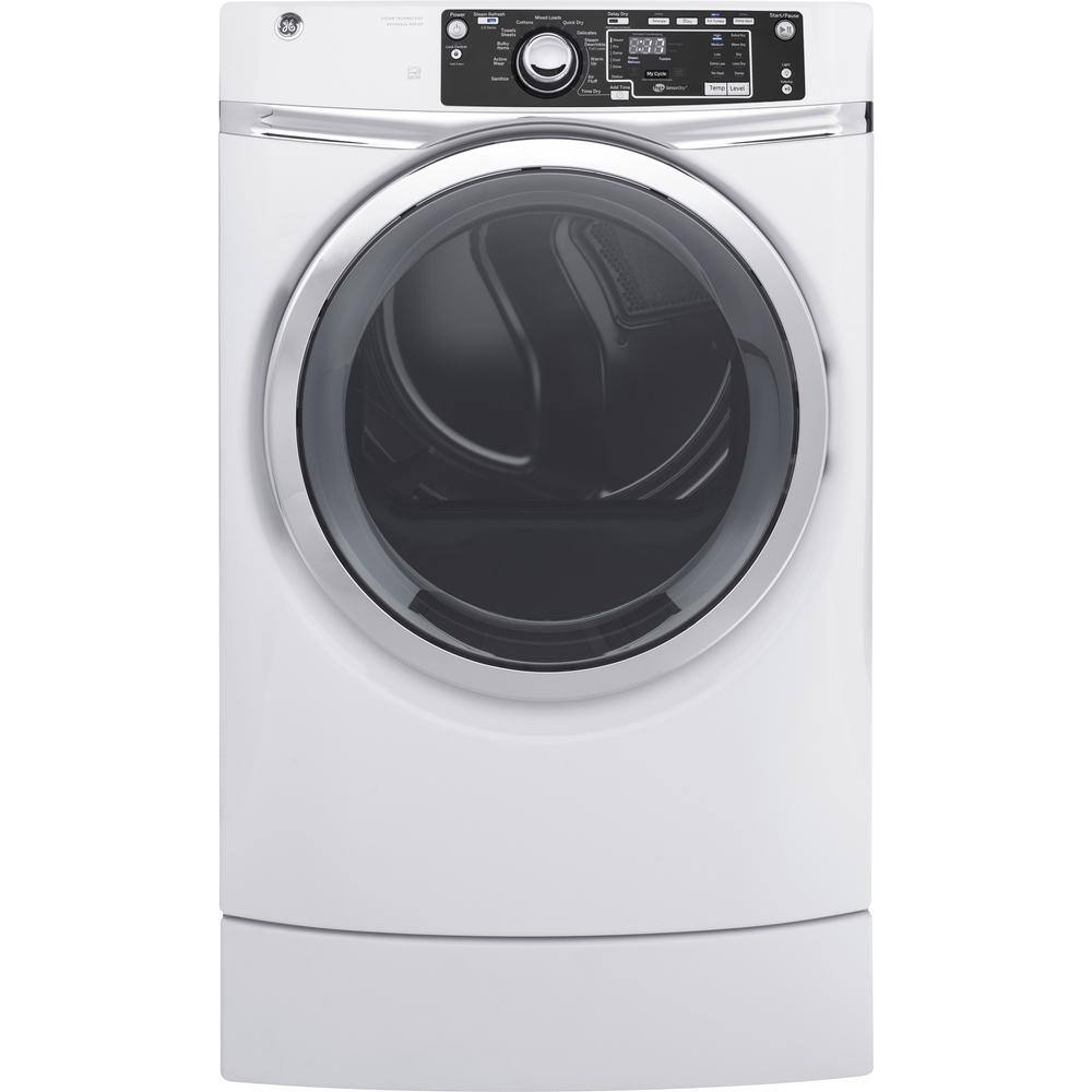 GE 8.3 cu. ft. 120 Volt White Gas Vented Dryer with Steam and Right ...
