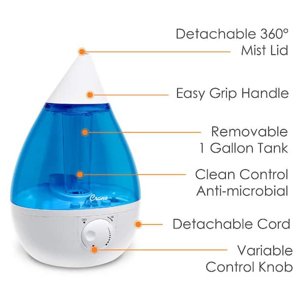 Crane 1 Gal. Drop Ultrasonic Cool Mist Humidifier for Medium