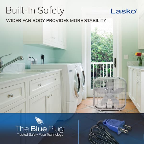 Lasko - 20 in. 3 Speed Air Circulating Box Fan for Home in White with Save Smart Technology, 1820 CFM and Carry Handle