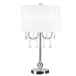 23 in. Chrome Table Lamp with White Chandelier Style Shade